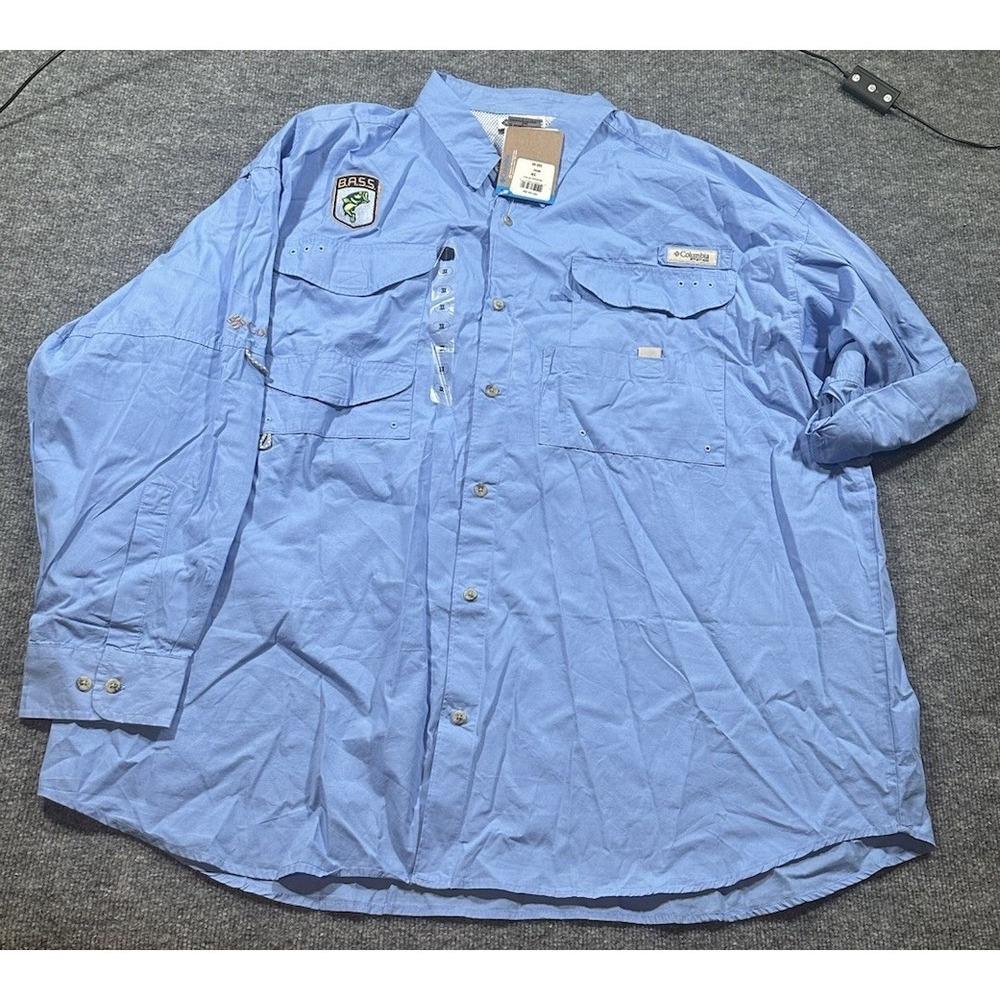 Columbia PFG Mens 3XL Blue Long Sleeve Button Fishing Shirt Bass Bonehead NWT